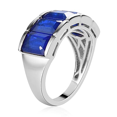 Tanzanian Blue Spinel (DF) 5 Stone Ring in Platinum Over Sterling Silver (Size 7.0) 6.10 ctw