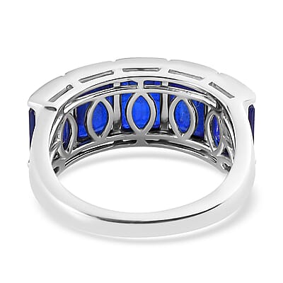 Tanzanian Blue Spinel (DF) 5 Stone Ring in Platinum Over Sterling Silver (Size 7.0) 6.10 ctw