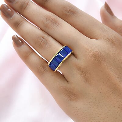 Tanzanian Blue Spinel (DF) 5 Stone Ring in Vermeil Yellow Gold Over Sterling Silver (Size 7.0) 6.10 ctw