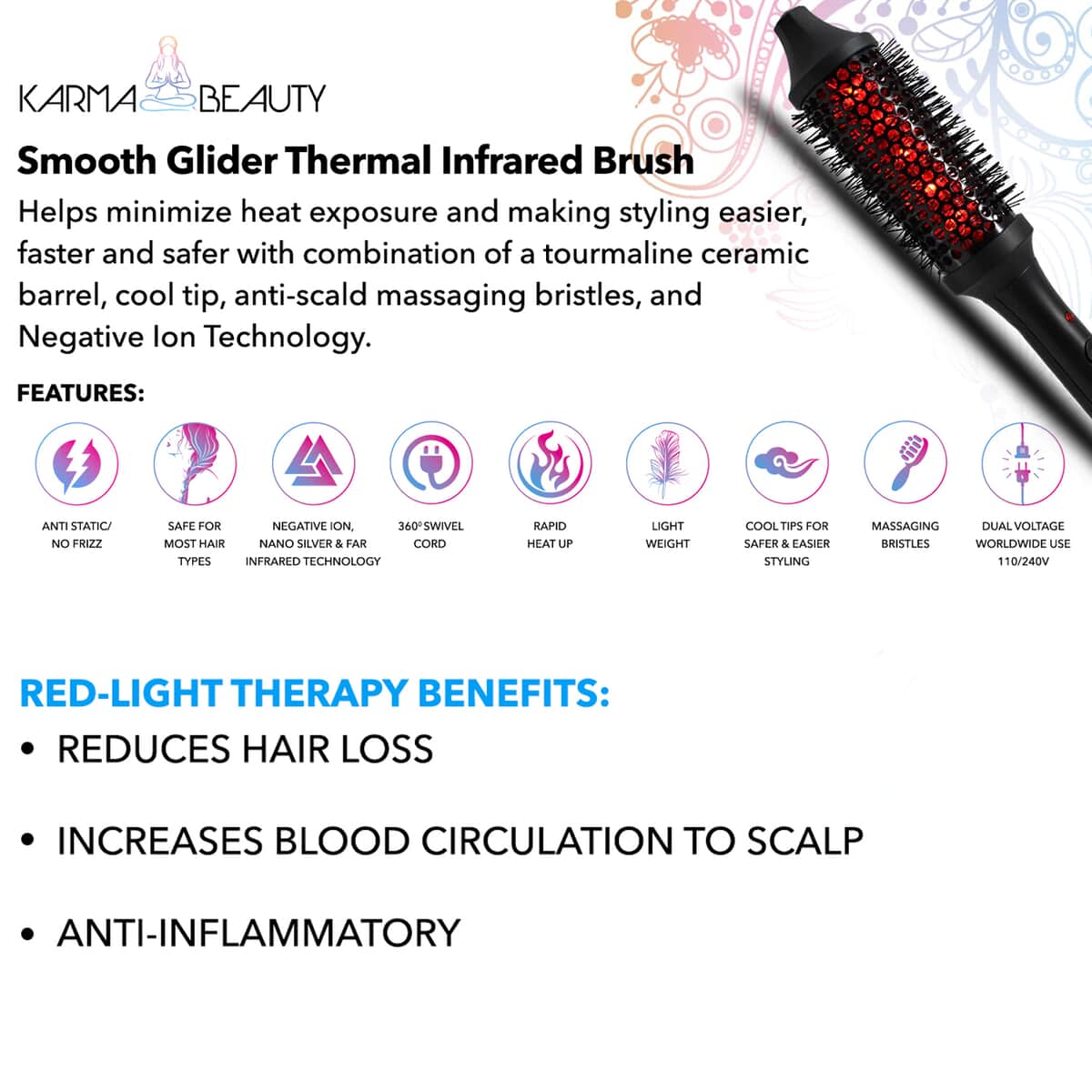 Karma Beauty- Smooth Glider Infra-Red Curling Brush (Ships in 12-14 Day) image number 2