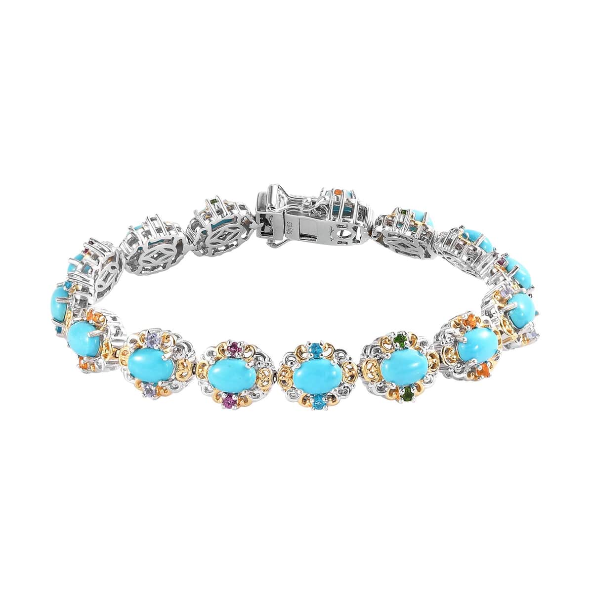 Premium American Natural Sleeping Beauty Turquoise, Multi Gemstone Bracelet in Vermeil YG and Platinum Over Sterling Silver (7.25 In) (21 g) 11.75 Carat Total Weight image number 0