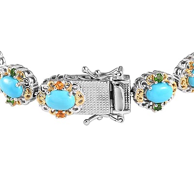 Premium Sleeping Beauty Turquoise and Multi Gemstone Bracelet in Vermeil YG and Platinum Over Sterling Silver (7.25 In) 21 Grams 11.75 ctw