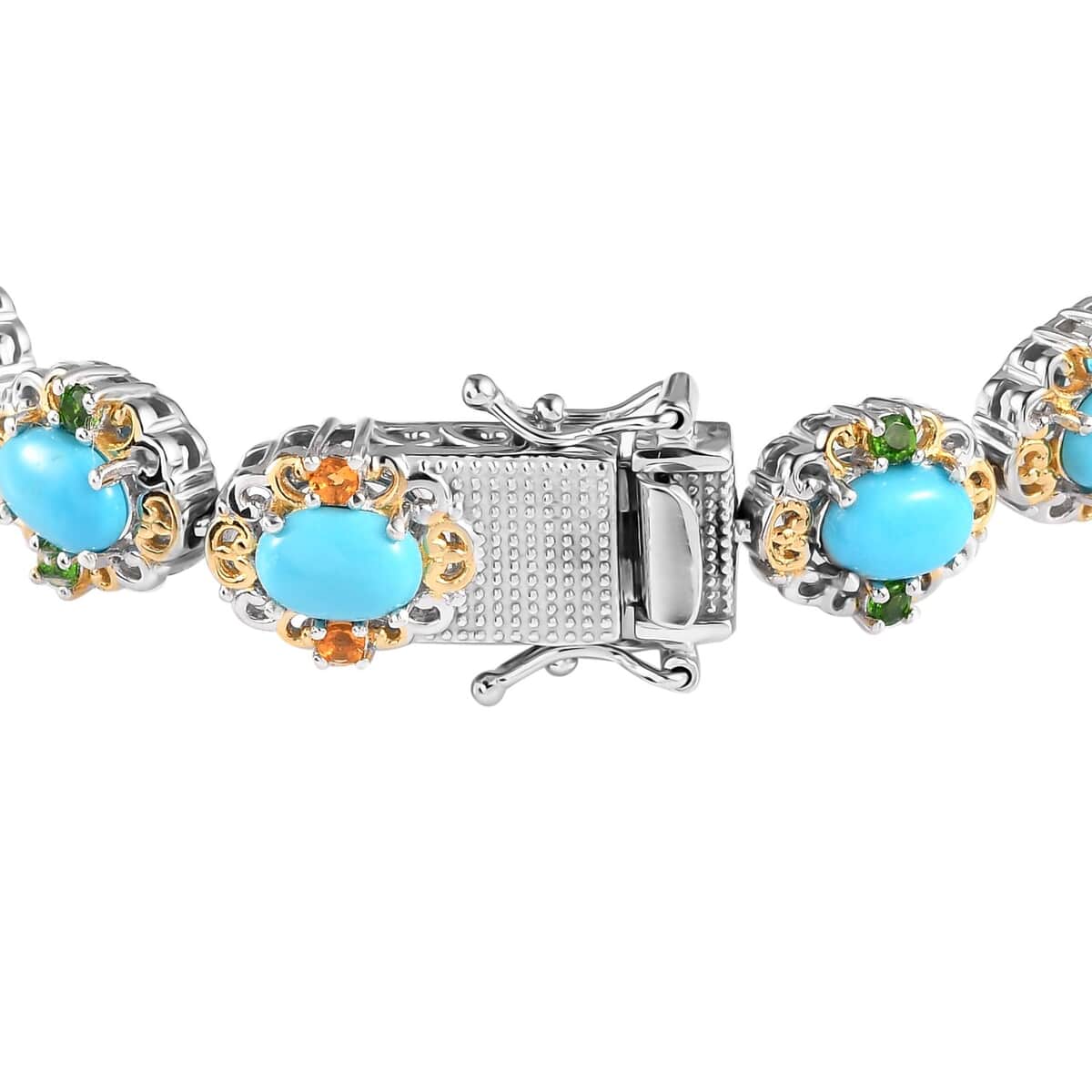 Premium American Natural Sleeping Beauty Turquoise, Multi Gemstone Bracelet in Vermeil YG and Platinum Over Sterling Silver (7.25 In) (21 g) 11.75 Carat Total Weight image number 3