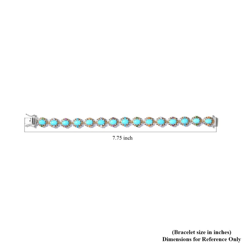 Premium Sleeping Beauty Turquoise and Multi Gemstone Bracelet in Vermeil YG and Platinum Over Sterling Silver (7.25 In) 21 Grams 11.75 ctw