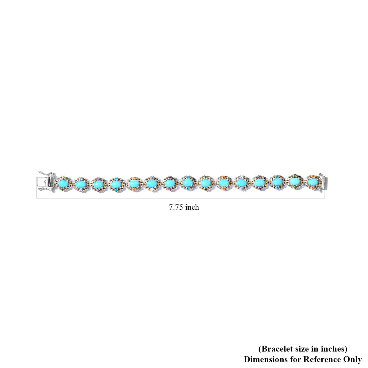 Premium American Natural Sleeping Beauty Turquoise, Multi Gemstone Bracelet in Vermeil YG and Platinum Over Sterling Silver (7.25 In) (21 g) 11.75 Carat Total Weight image number 4