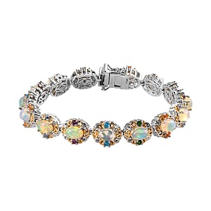 Premium Ethiopian Welo Opal and Multi Gemstone Cluster Bracelet in Vermeil YG and Platinum Over Sterling Silver (7.25 In) 9.00 ctw