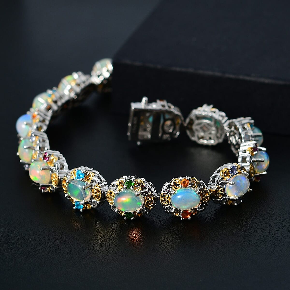 Premium Ethiopian Welo Opal and Multi Gemstone Cluster Bracelet in Vermeil YG and Platinum Over Sterling Silver (7.25 In) 9.00 ctw image number 1
