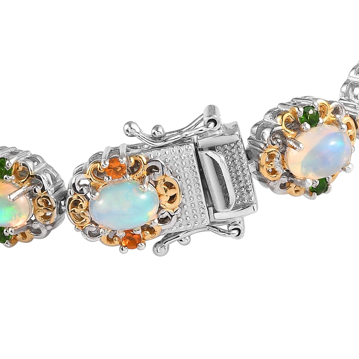 Premium Ethiopian Welo Opal and Multi Gemstone Cluster Bracelet in Vermeil YG and Platinum Over Sterling Silver (7.25 In) 9.00 ctw image number 3