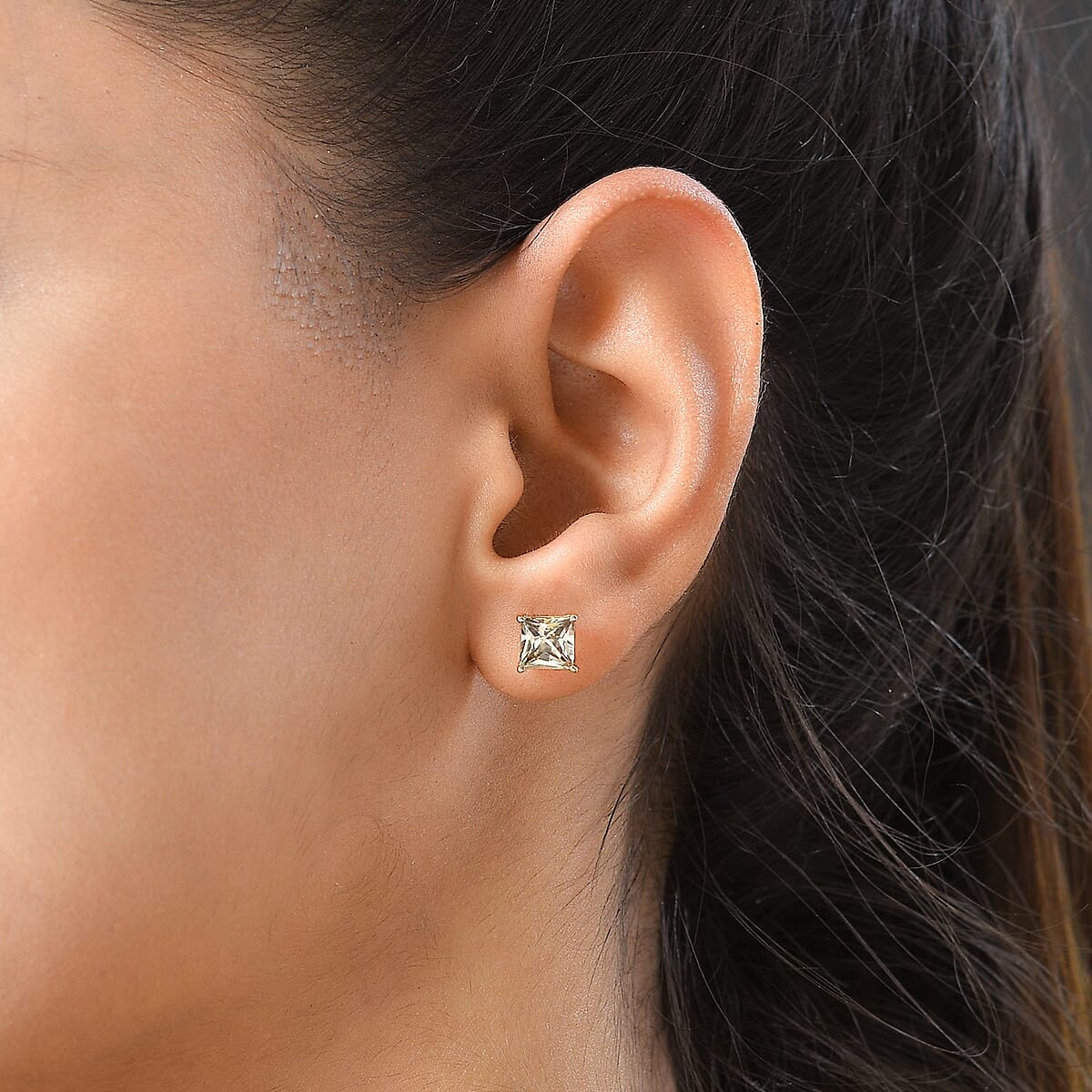 Iliana 18K Yellow Gold Princess Cut AAA Turkizite Solitaire Stud Earrings 2.60 ctw image number 2