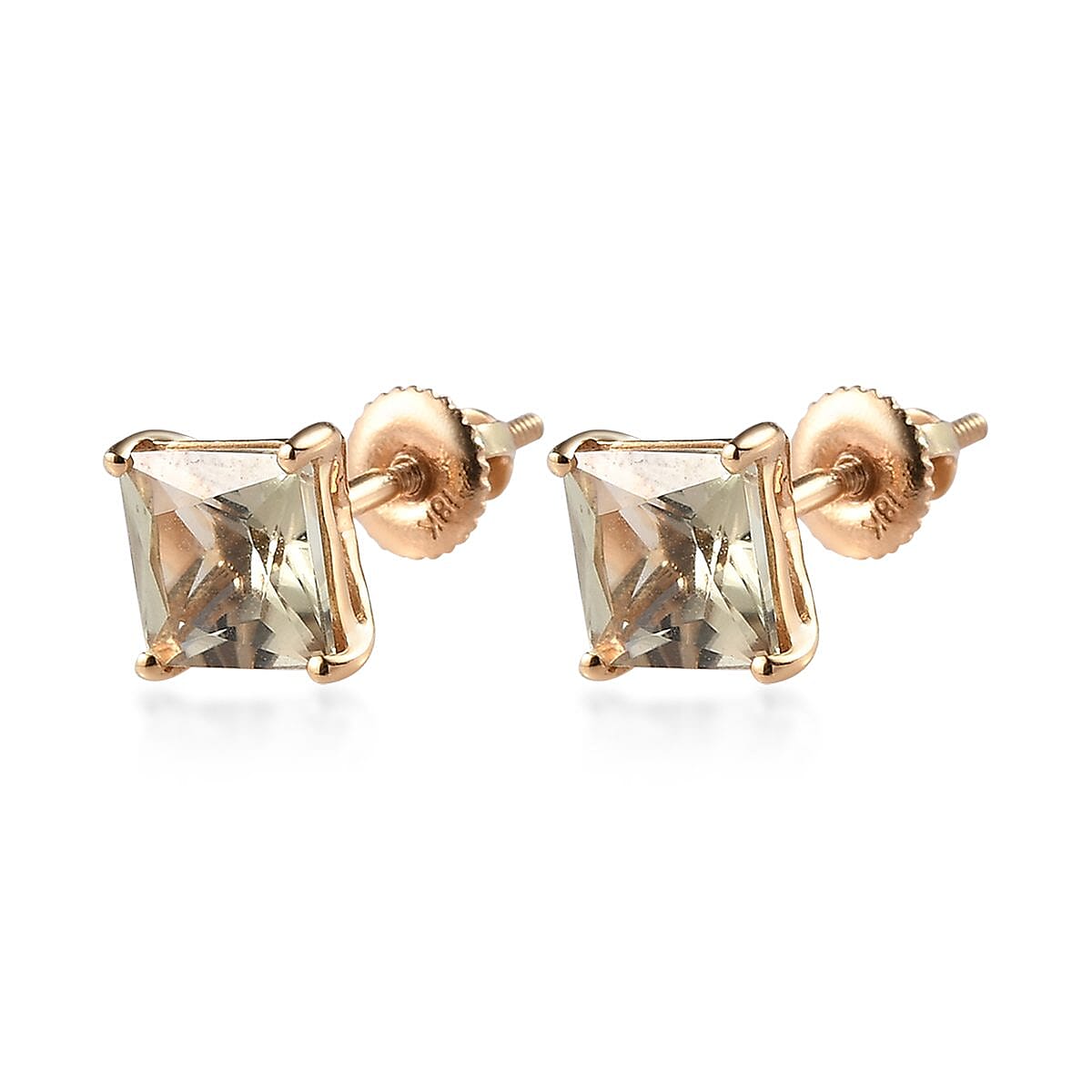 Iliana 18K Yellow Gold Princess Cut AAA Turkizite Solitaire Stud Earrings 2.60 ctw image number 3
