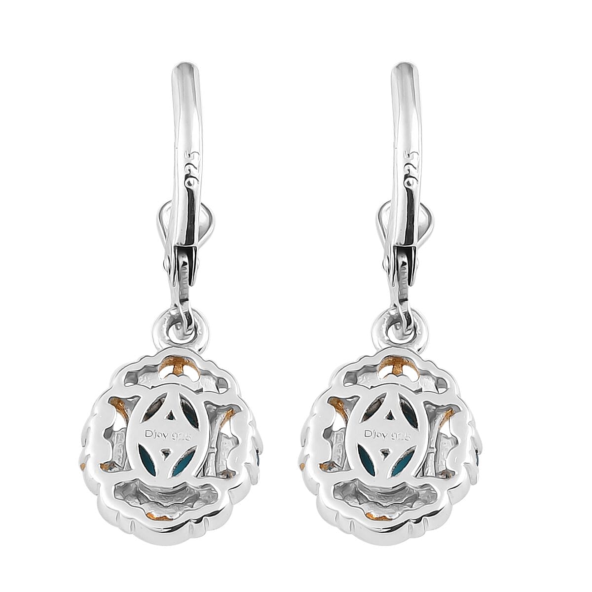 Sleeping Beauty Turquoise and Malgache Neon Apatite Lever Back Earrings in Vermeil YG and Platinum Over Sterling Silver 1.50 ctw