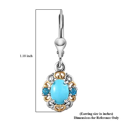 Sleeping Beauty Turquoise and Malgache Neon Apatite Lever Back Earrings in Vermeil YG and Platinum Over Sterling Silver 1.50 ctw