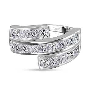 Moissanite and Kanchanaburi Blue Sapphire 2.65 ctw Cluster Ring in Platinum Over Sterling Silver (Size 11.5)