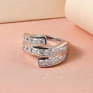 Moissanite and Kanchanaburi Blue Sapphire 2.65 ctw Cluster Ring in Platinum Over Sterling Silver (Size 11.5)