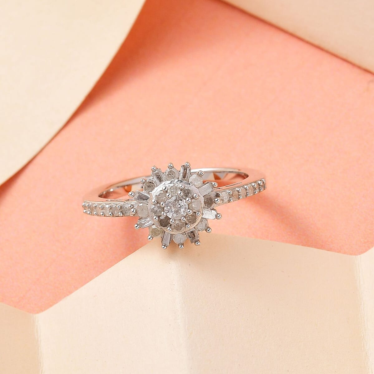 Diamond Floral Starburst Snowflake Ring in Platinum Over Sterling Silver (Size 8.0) 0.50 ctw image number 1