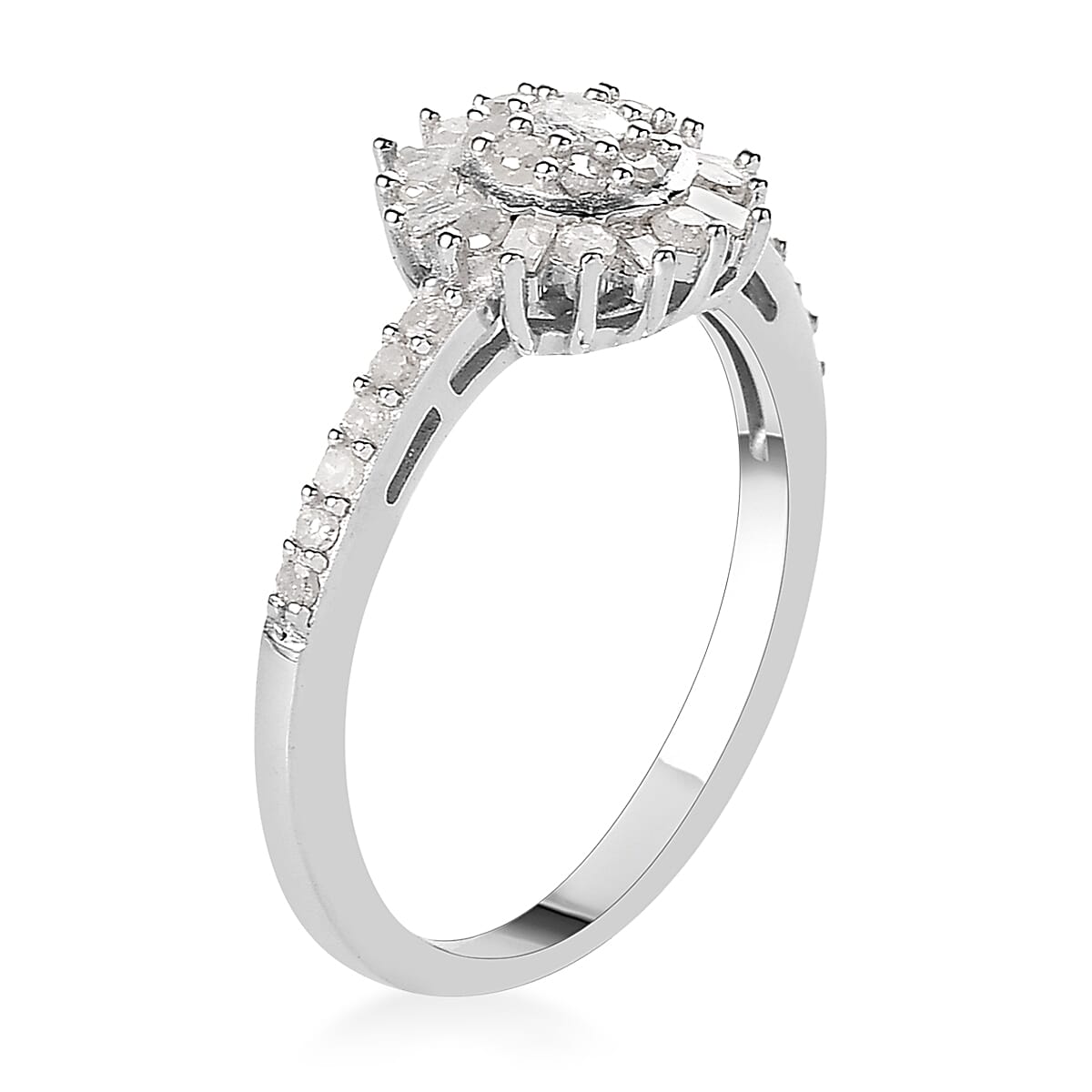 Diamond Floral Starburst Snowflake Ring in Platinum Over Sterling Silver (Size 8.0) 0.50 ctw image number 3