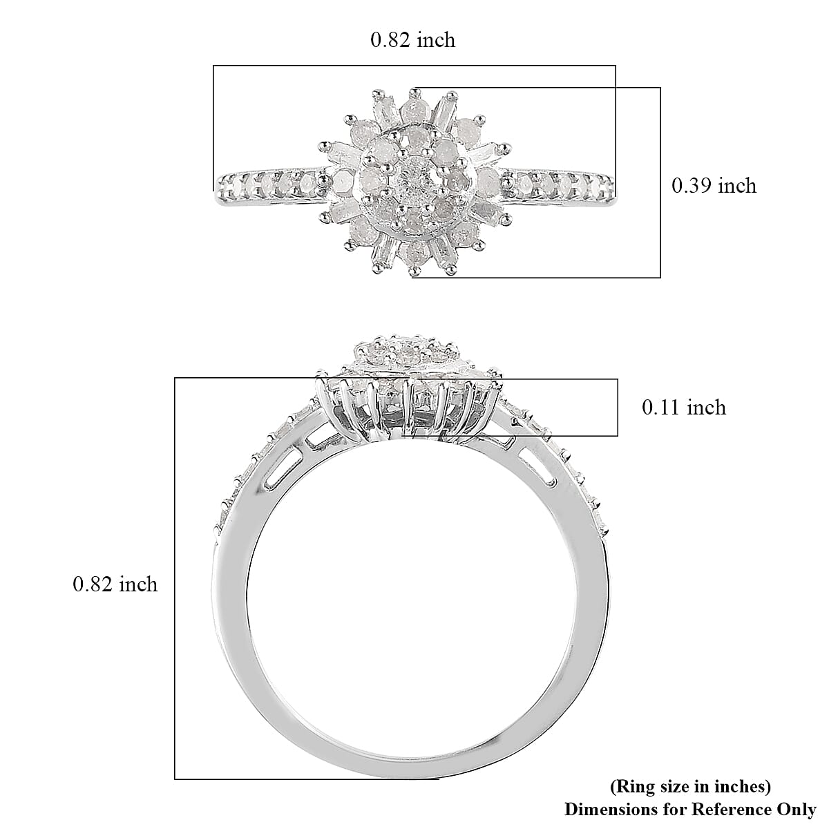 Diamond Floral Starburst Snowflake Ring in Platinum Over Sterling Silver (Size 8.0) 0.50 ctw image number 5