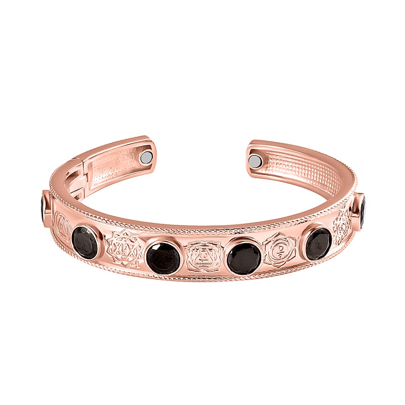 Elite Shungite 6.15 ctw Chakra Signs Cuff Bracelet in 14K RG Over Copper with Magnet (7.25 in)
