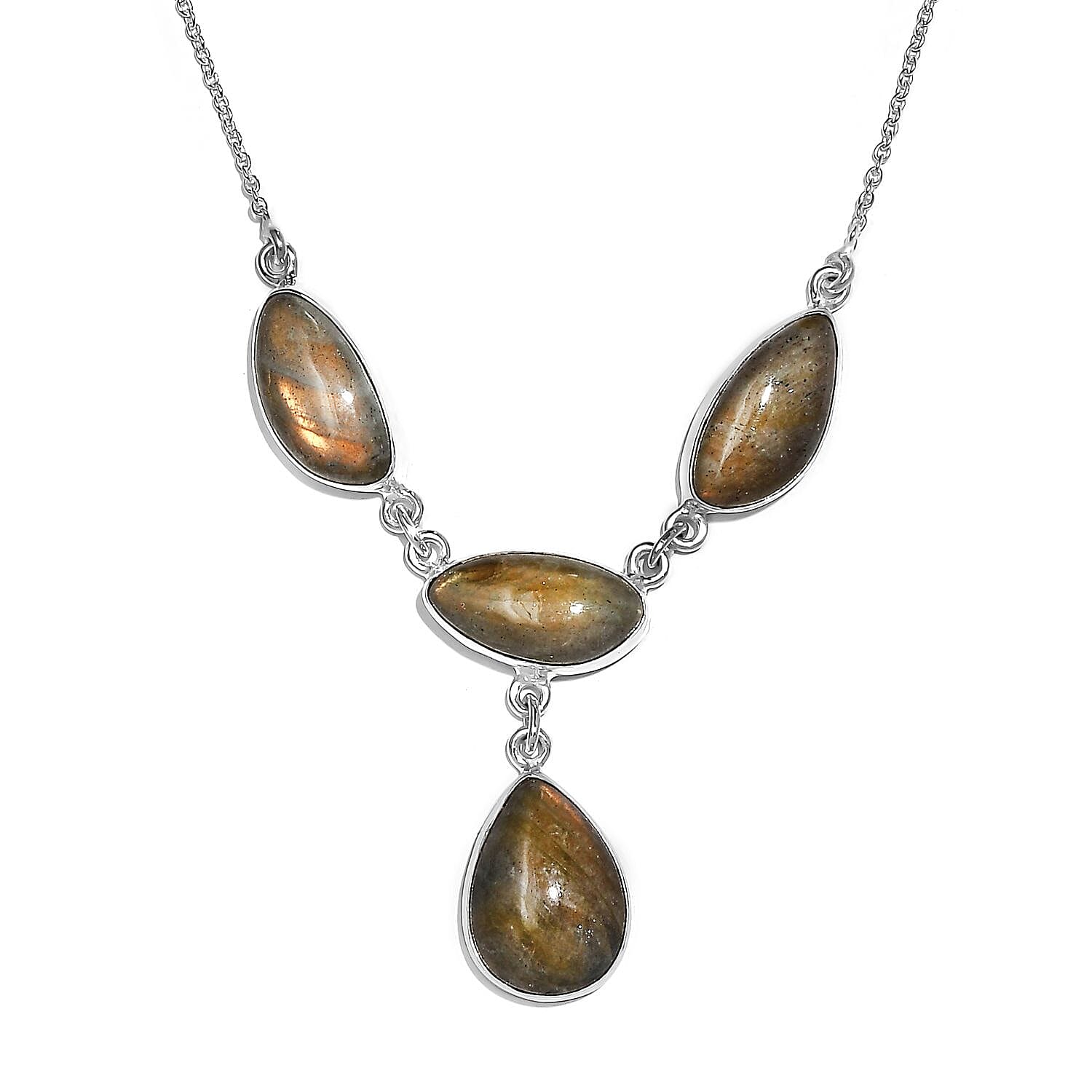 Artisan Crafted Madagascar Fire Labradorite Necklace 18 Inches in Sterling Silver 34.65 ctw
