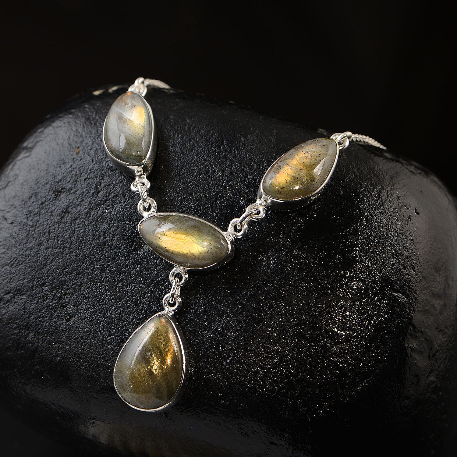 Artisan Crafted Madagascar Fire Labradorite Necklace 18 Inches in Sterling Silver 34.65 ctw