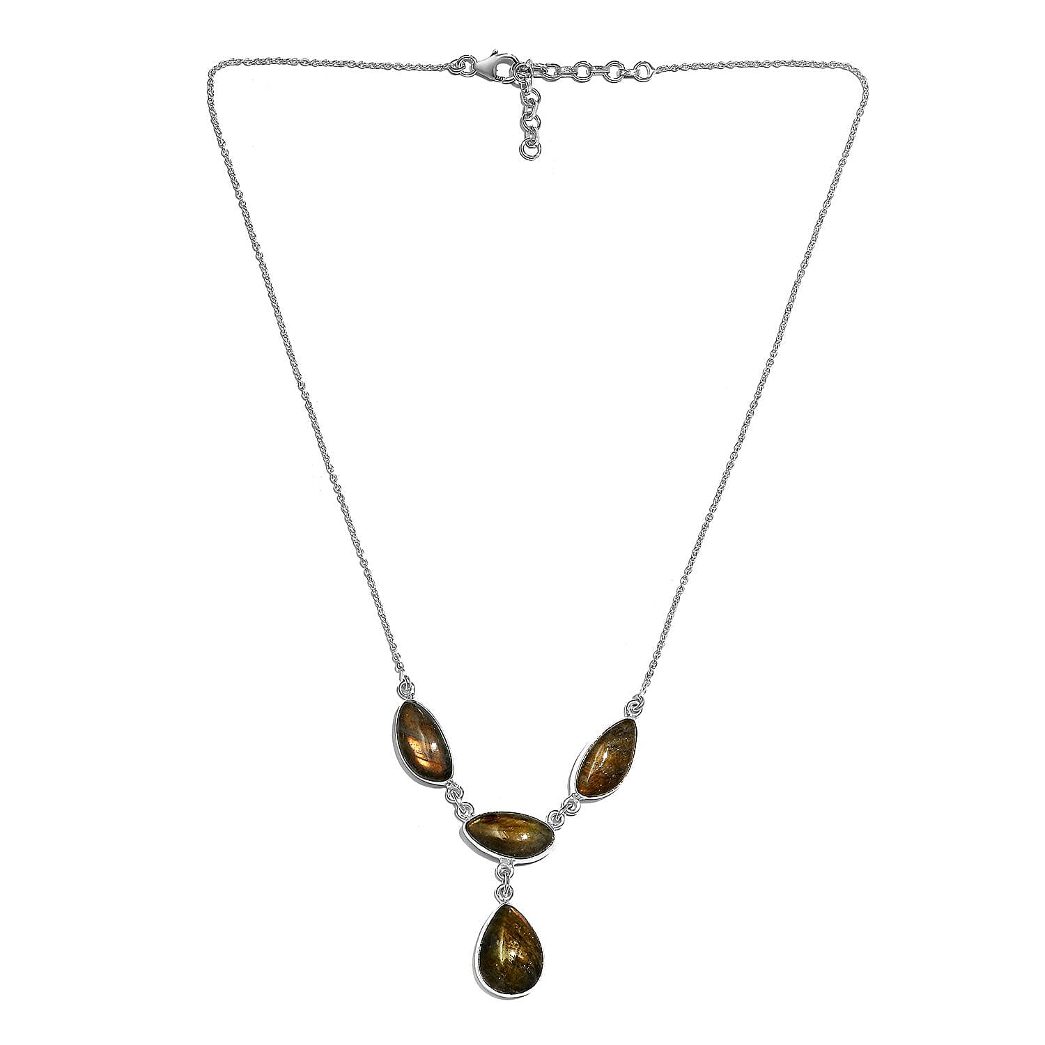 Artisan Crafted Madagascar Fire Labradorite Necklace 18 Inches in Sterling Silver 34.65 ctw