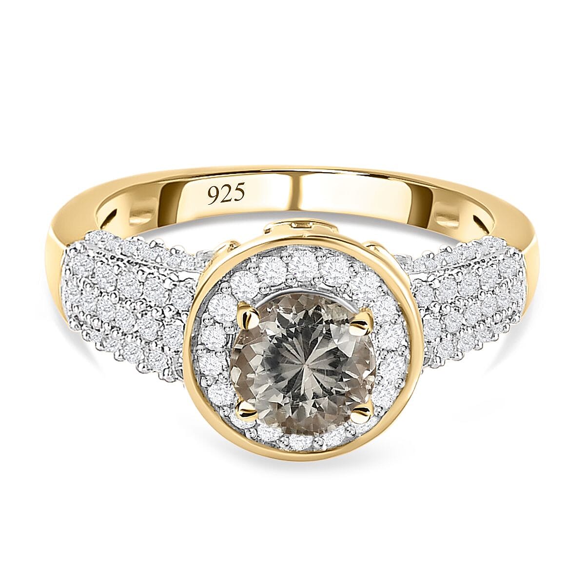 Turkizite and White Zircon 2.03 ctw Ring in Vermeil Yellow Gold Over Sterling Silver (Size 10.0)