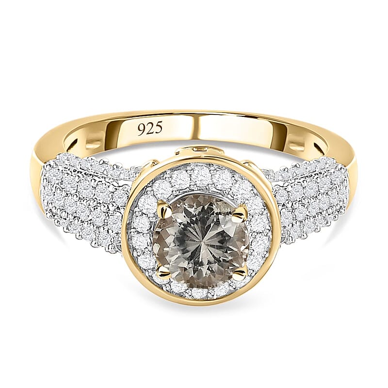 Turkizite and White Zircon 2.03 ctw Ring in Vermeil Yellow Gold Over Sterling Silver (Size 10.0)