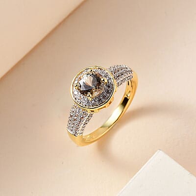 Turkizite and White Zircon 2.03 ctw Ring in Vermeil Yellow Gold Over Sterling Silver (Size 10.0)