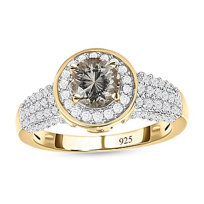 Turkizite and White Zircon 2.03 ctw Ring in Vermeil Yellow Gold Over Sterling Silver (Size 10.0)