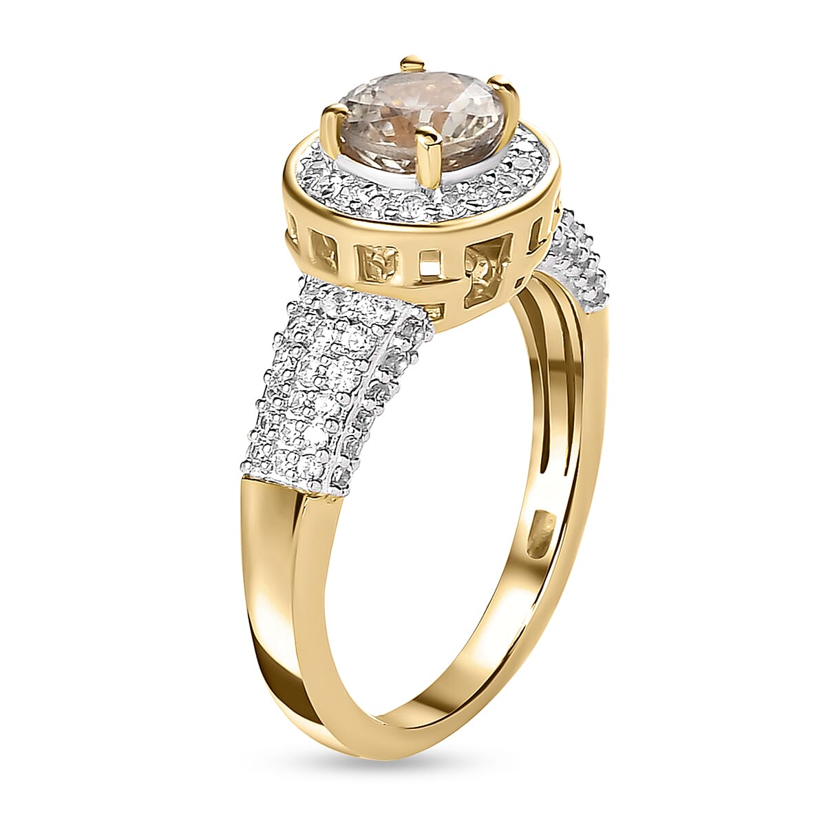 Turkizite and White Zircon 2.03 ctw Ring in Vermeil Yellow Gold Over Sterling Silver (Size 10.0)