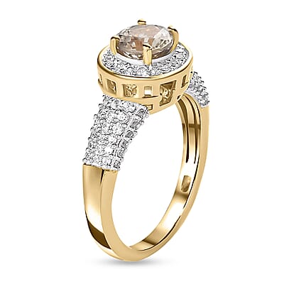 Turkizite and White Zircon 2.03 ctw Ring in Vermeil Yellow Gold Over Sterling Silver (Size 10.0)
