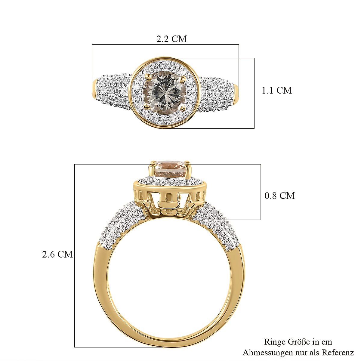 Turkizite and White Zircon 2.03 ctw Ring in Vermeil Yellow Gold Over Sterling Silver (Size 10.0)