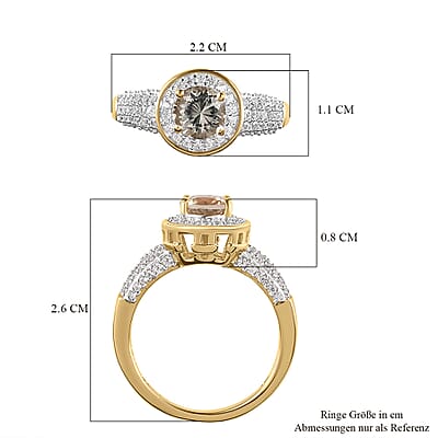 Turkizite and White Zircon 2.03 ctw Ring in Vermeil Yellow Gold Over Sterling Silver (Size 10.0)