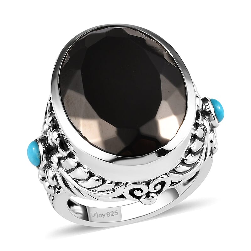 Artisan Crafted Elite Shungite and Sleeping Beauty Turquoise Ring in Sterling Silver (Size 10.0) 9.50 ctw