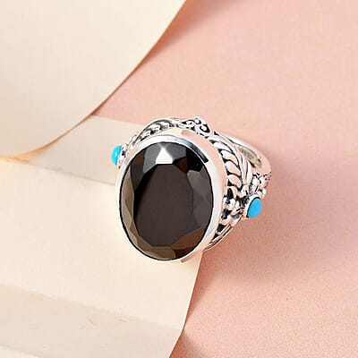 Artisan Crafted Elite Shungite and Sleeping Beauty Turquoise Ring in Sterling Silver (Size 10.0) 9.50 ctw