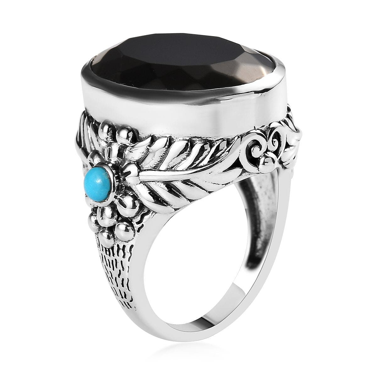 Artisan Crafted Elite Shungite and American Natural Sleeping Beauty Turquoise Ring in Sterling Silver 10.20 Grams 11.40 ctw image number 3