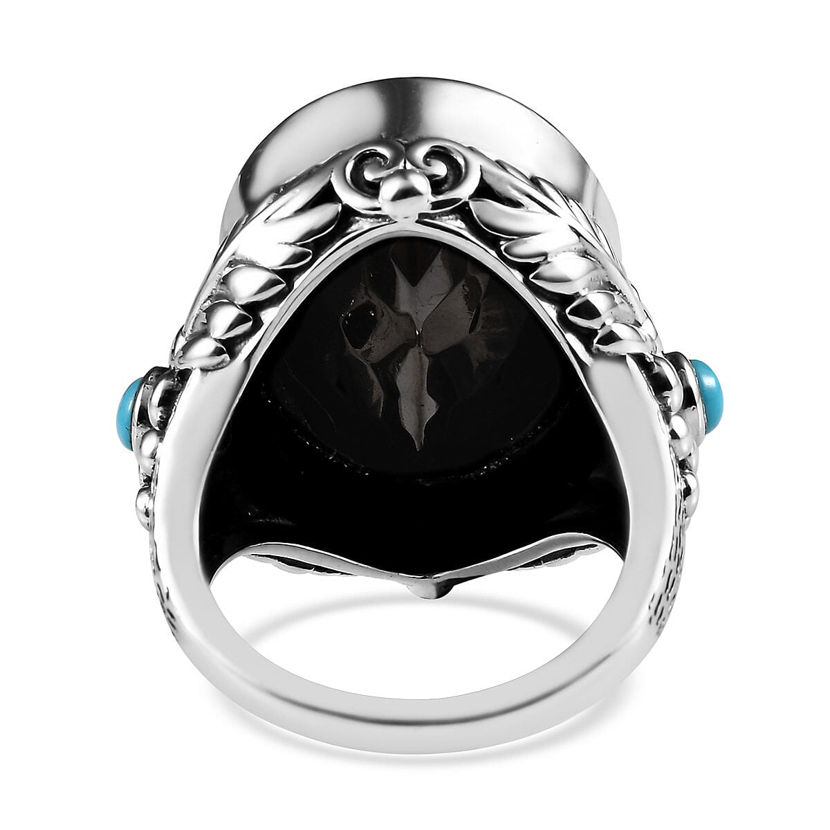 Artisan Crafted Elite Shungite and American Natural Sleeping Beauty Turquoise Ring in Sterling Silver 10.20 Grams 11.40 ctw image number 4
