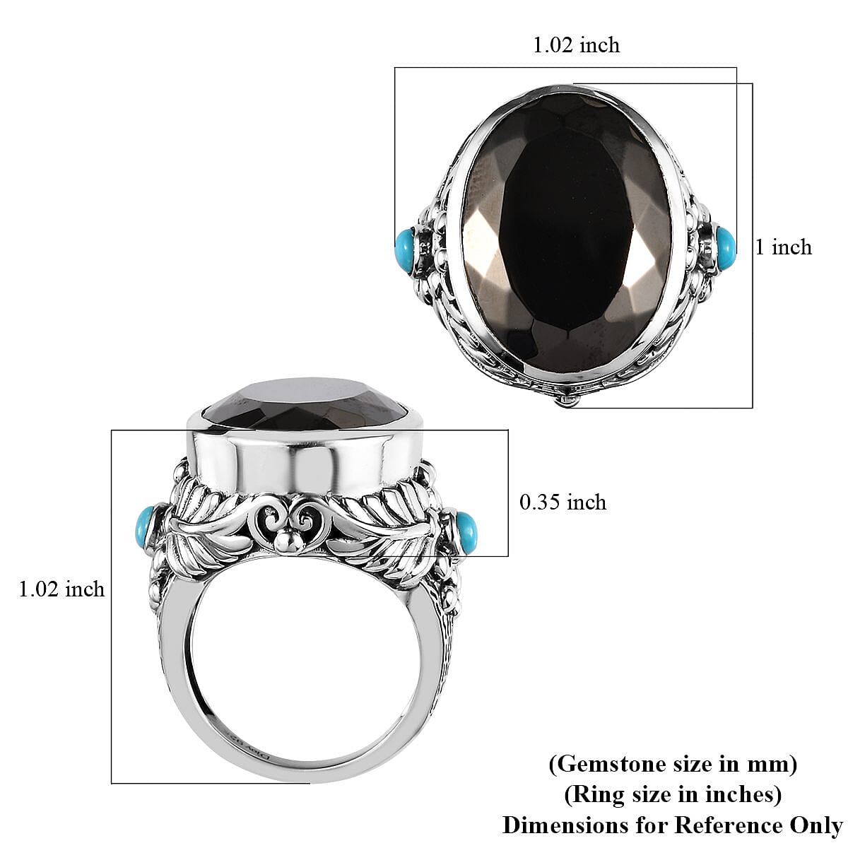Artisan Crafted Elite Shungite and American Natural Sleeping Beauty Turquoise Ring in Sterling Silver 10.20 Grams 11.40 ctw image number 5