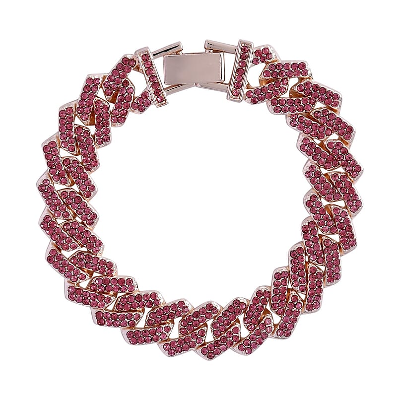Pink Austrian Crystal Curb Link Bracelet in Rosetone (7.50 In)