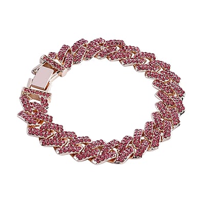 Pink Austrian Crystal Curb Link Bracelet in Rosetone (7.50 In)