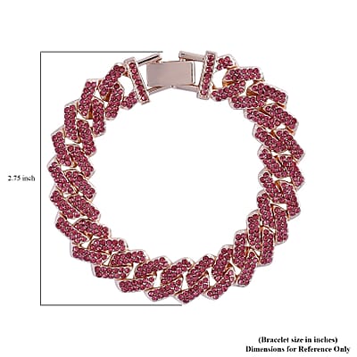 Pink Austrian Crystal Curb Link Bracelet in Rosetone (7.50 In)