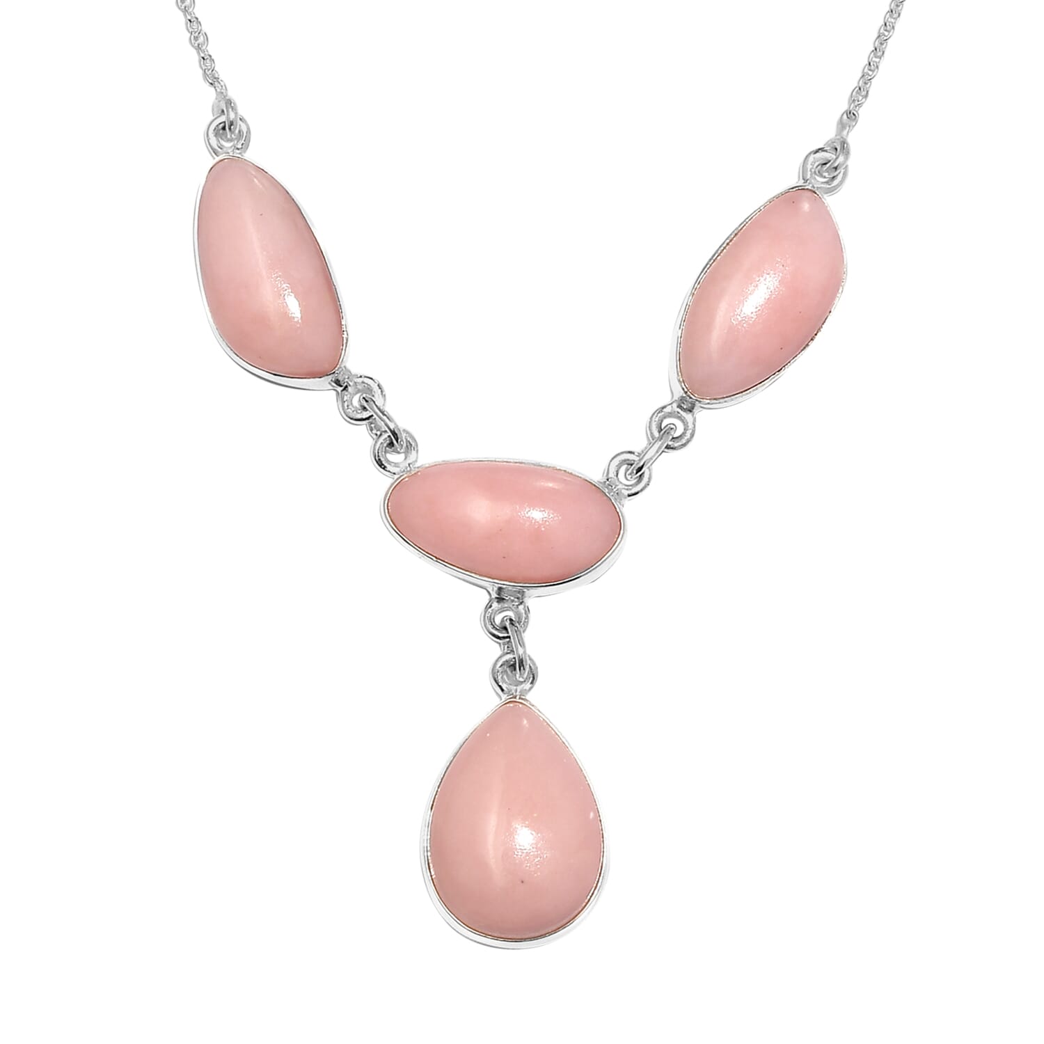 Artisan Crafted Peruvian Pink Opal Necklace 18 Inches in Sterling Silver 27.60 ctw