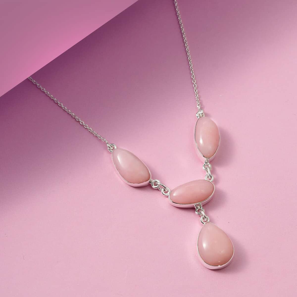 Artisan Crafted Peruvian Pink Opal Necklace 18 Inches in Sterling Silver 27.60 ctw image number 1