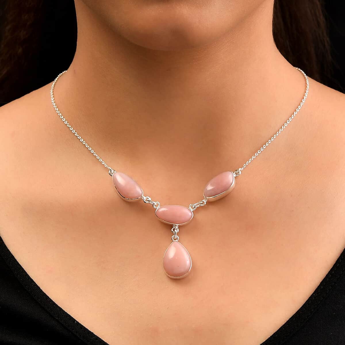 Artisan Crafted Peruvian Pink Opal Necklace 18 Inches in Sterling Silver 27.60 ctw image number 2