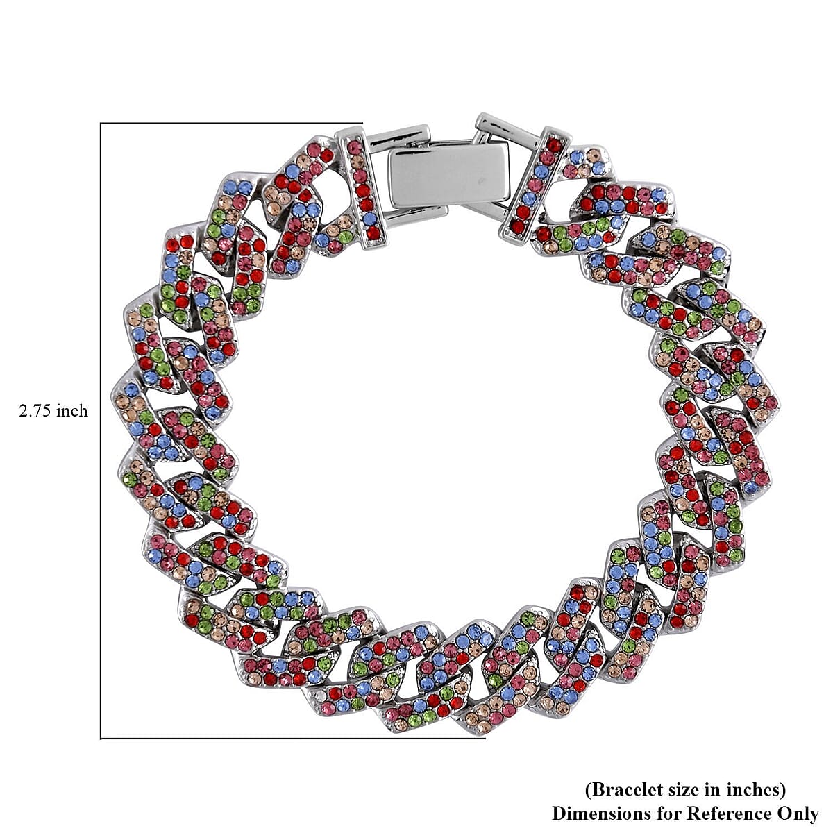 Multi Color Austrian Crystal Curb Link Bracelet in Silvertone (7.50 In) image number 3