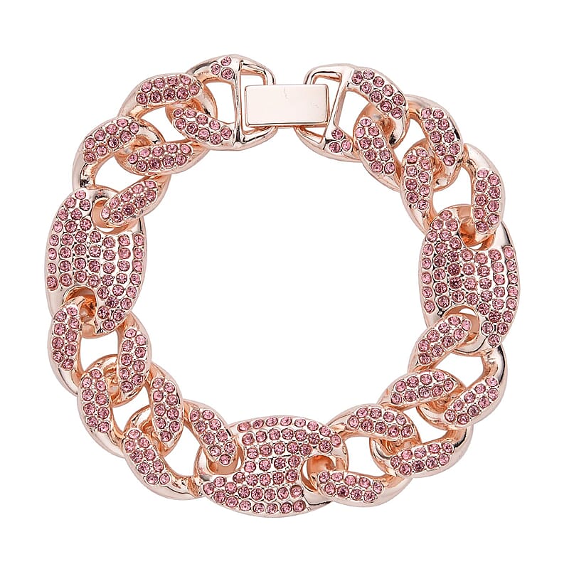 Pink Austrian Crystal Link Bracelet in Rosetone (6.50 In)
