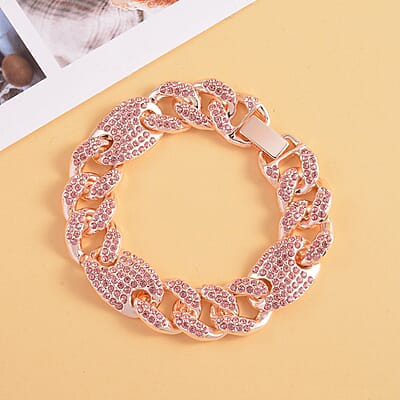 Pink Austrian Crystal Link Bracelet in Rosetone (6.50 In)