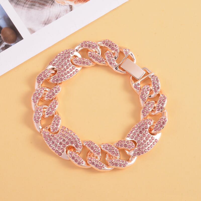 Pink Austrian Crystal Link Bracelet in Rosetone (6.50 In)