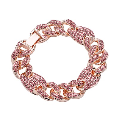 Pink Austrian Crystal Link Bracelet in Rosetone (6.50 In)