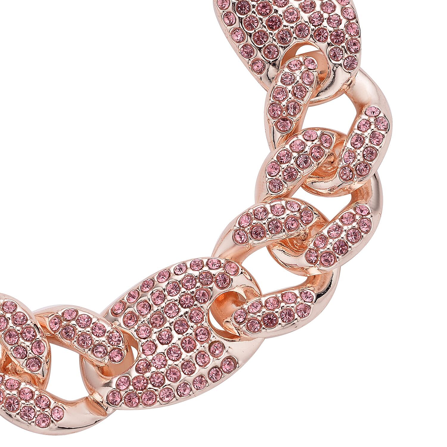 Pink Austrian Crystal Link Bracelet in Rosetone (6.50 In)